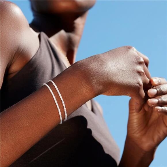 Sterling Silver Bracelet Set Womens Dainty Adjustable Paperclip Layered Jewelry - Picture 2 of 7